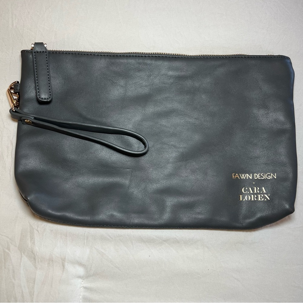 Fawn Design Cara Loren Gray Faux Leather Clutch Zipper Pouch